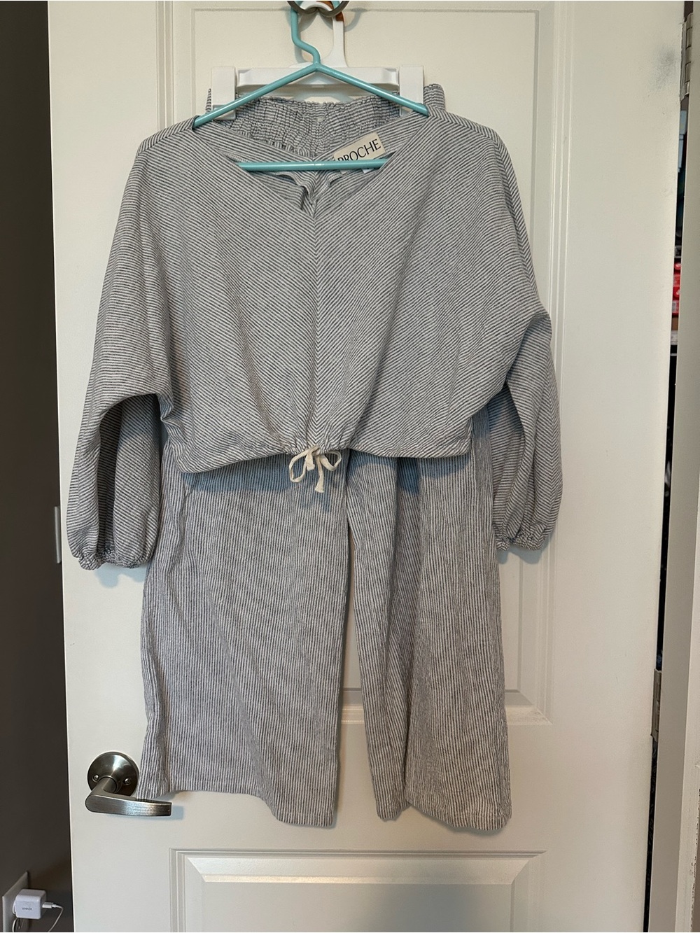 Striped Drawstring Casual Dress - Gray